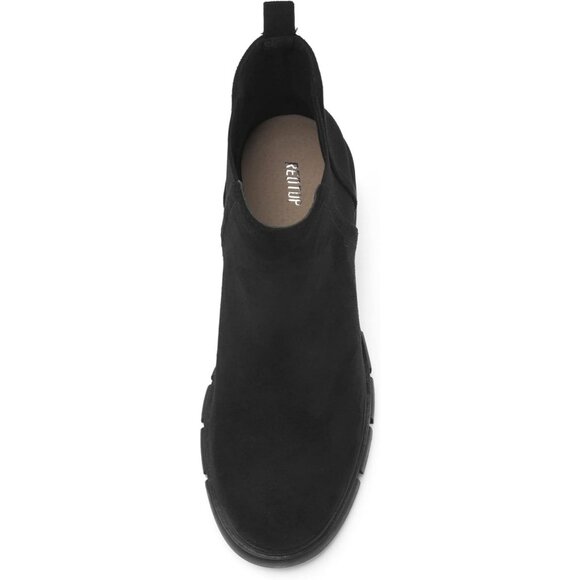 Redtop Women's Black Faux Suede Elastic Chunky Block Heel Lug Sole Ankle Boot - Picture 5 of 7